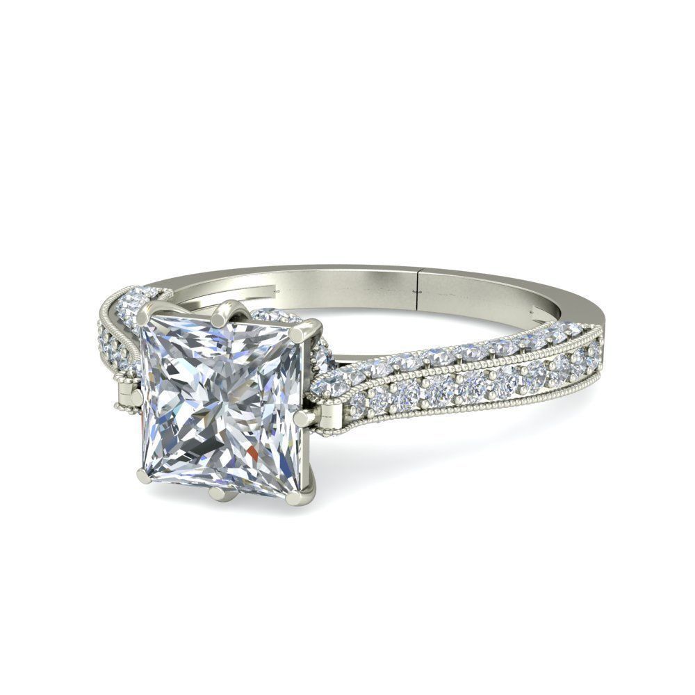 Princess Ring With Side stone 3D print model_1