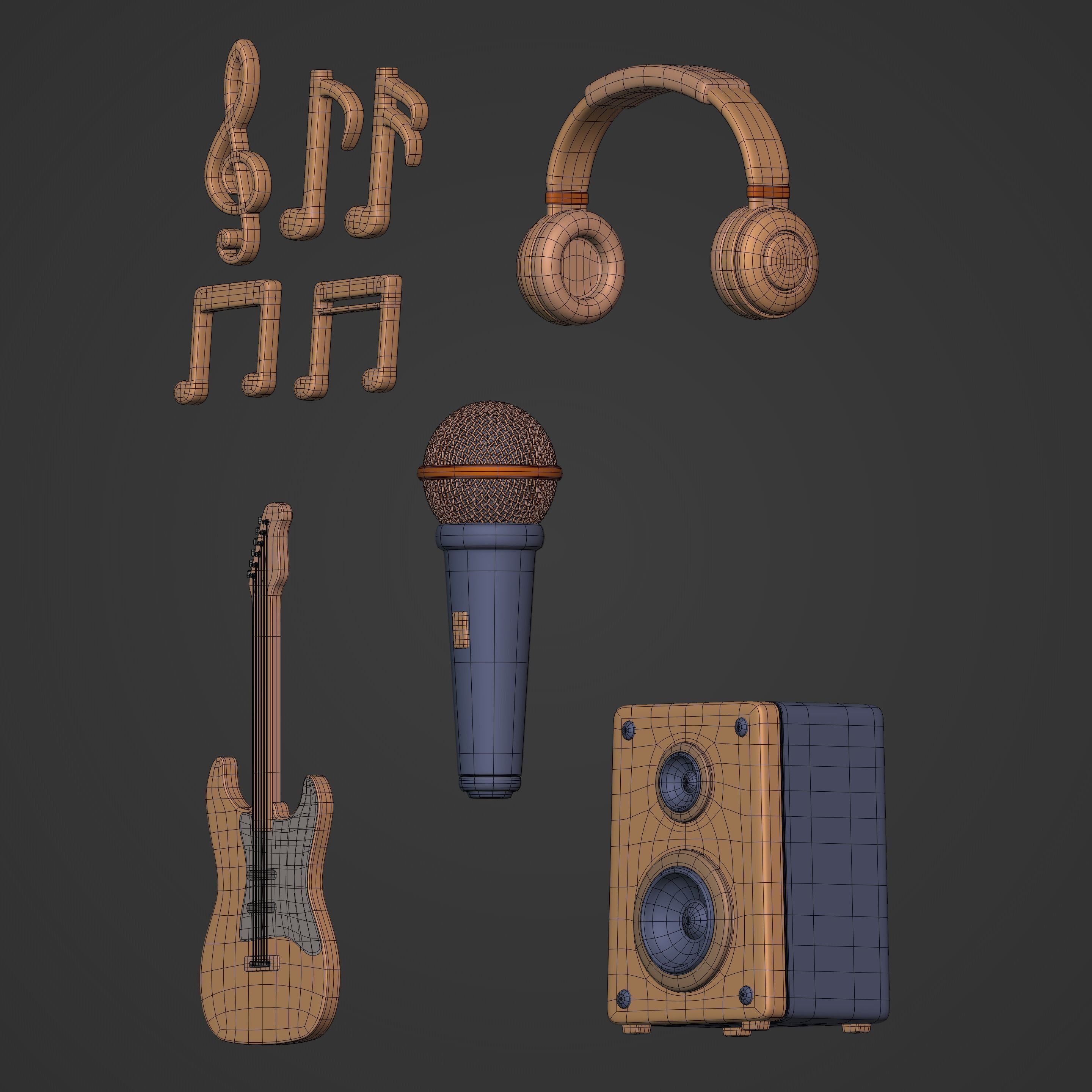 Cartoon Music Pack Low-poly 3D model_4