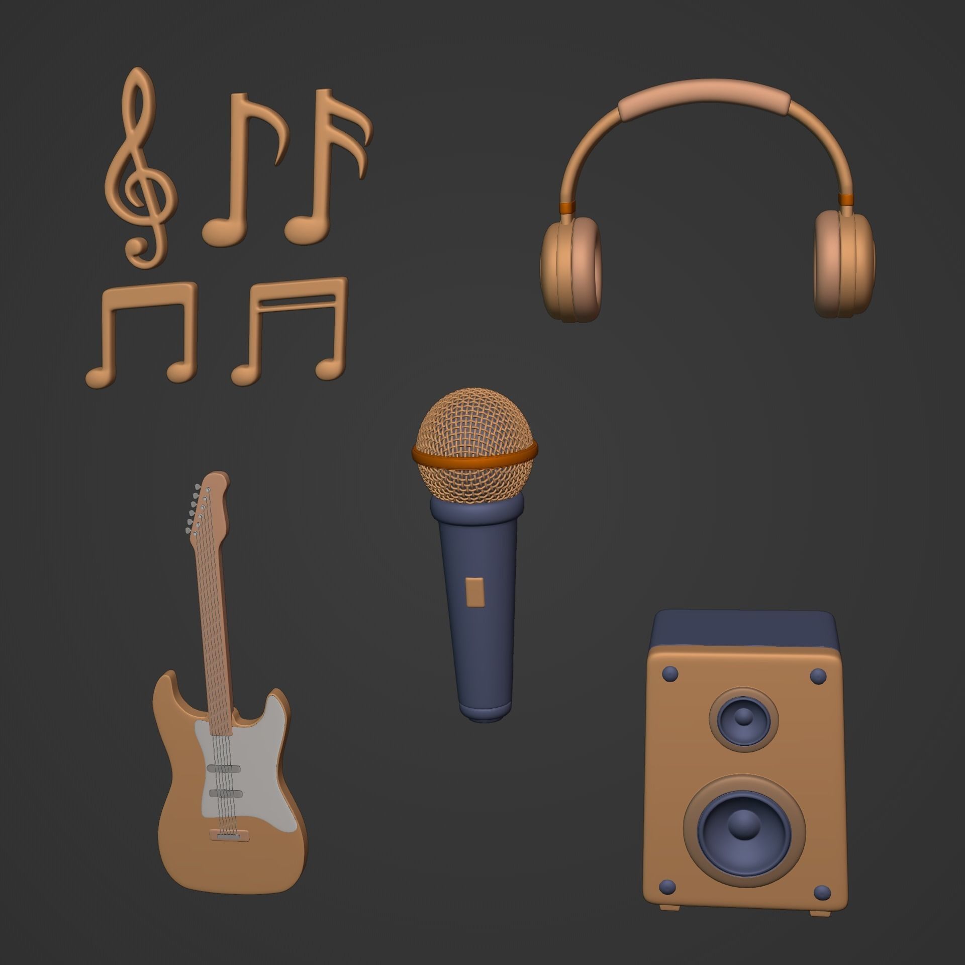 Cartoon Music Pack Low-poly 3D model_1