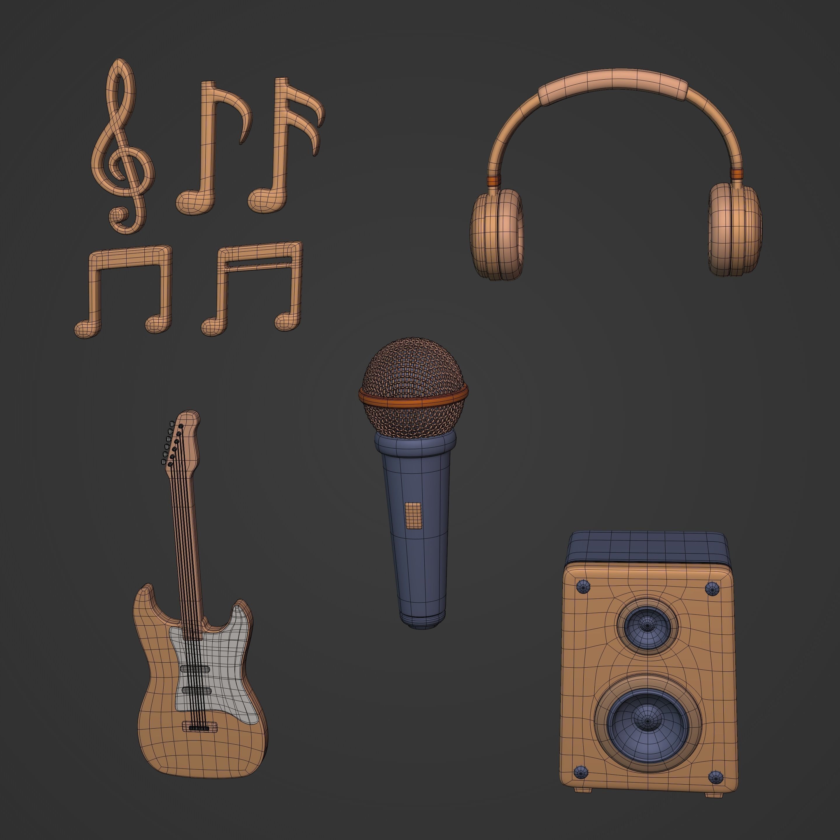 Cartoon Music Pack Low-poly 3D model_2