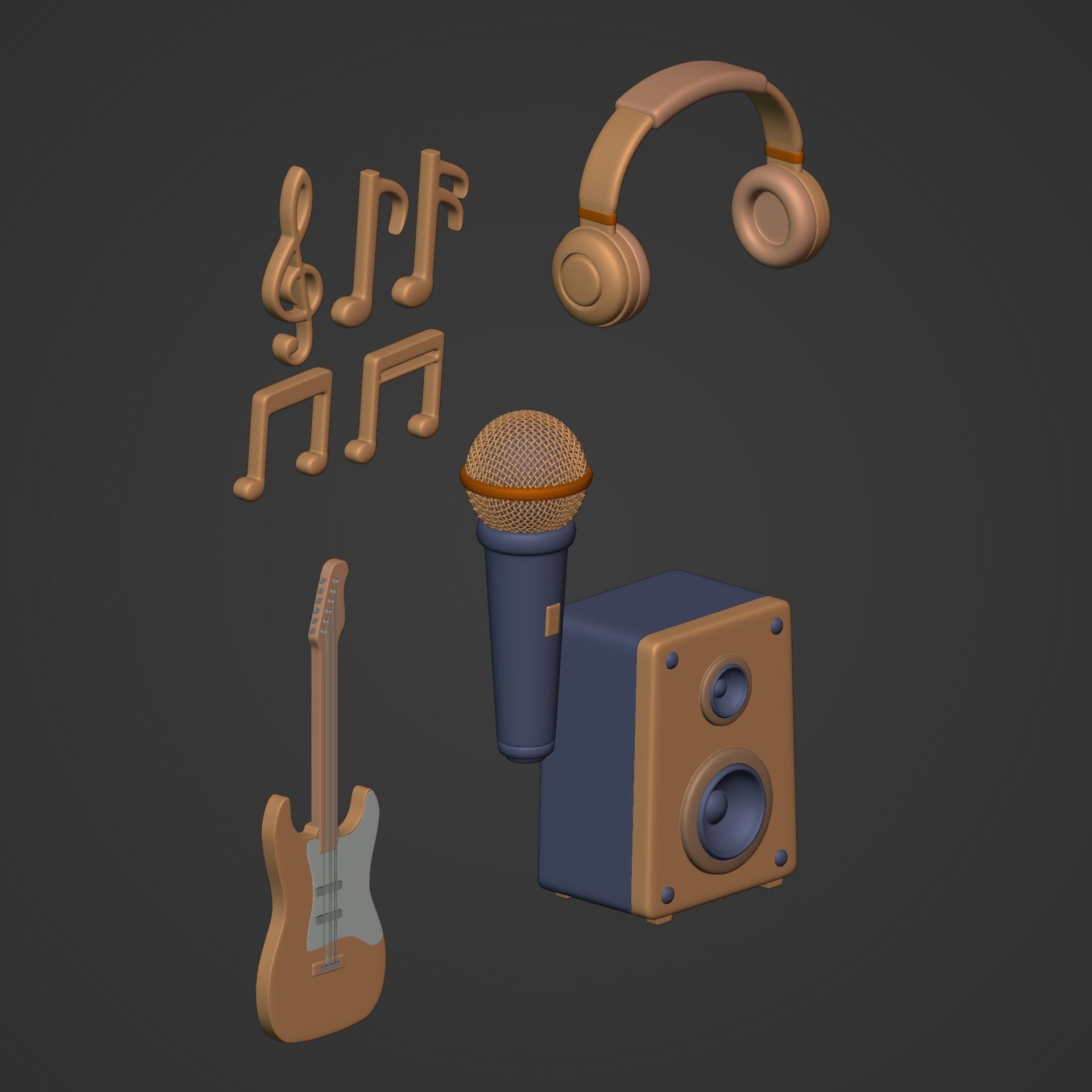 Cartoon Music Pack Low-poly 3D model_7