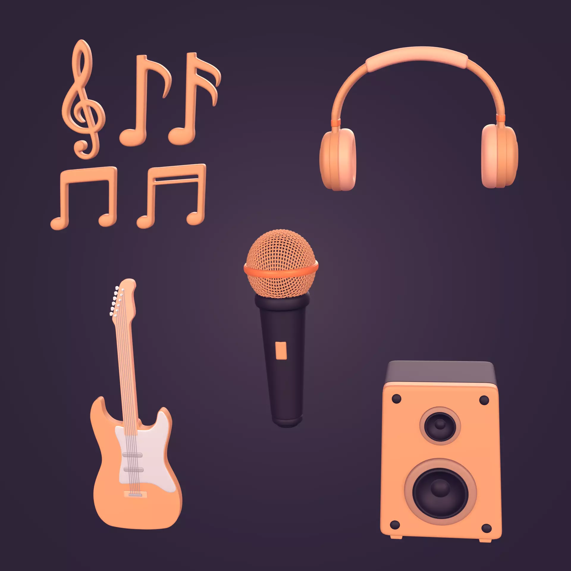 Cartoon Music Pack Low-poly 3D model_0