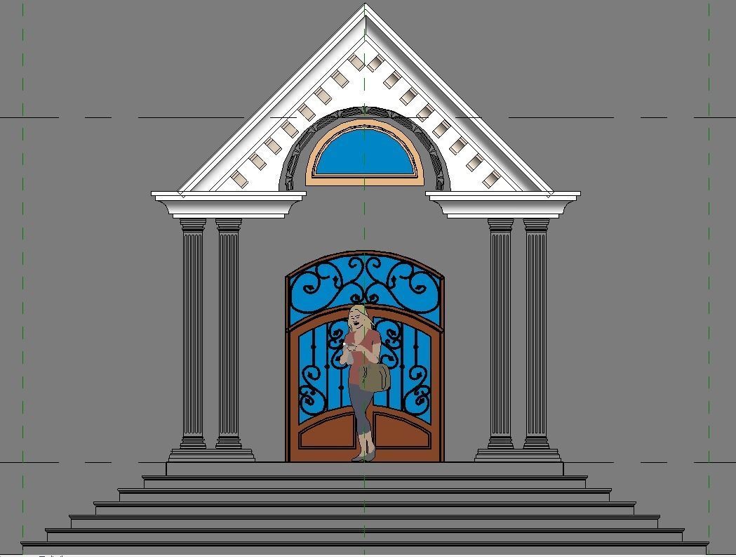 Classical Entrance and Revit Colum family  Low-poly 3D model_11