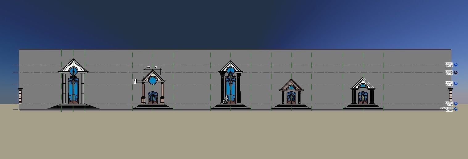 Classical Entrance and Revit Colum family  Low-poly 3D model_13