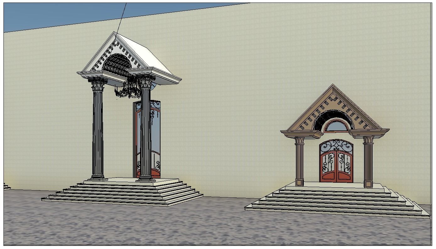 Classical Entrance and Revit Colum family  Low-poly 3D model_1