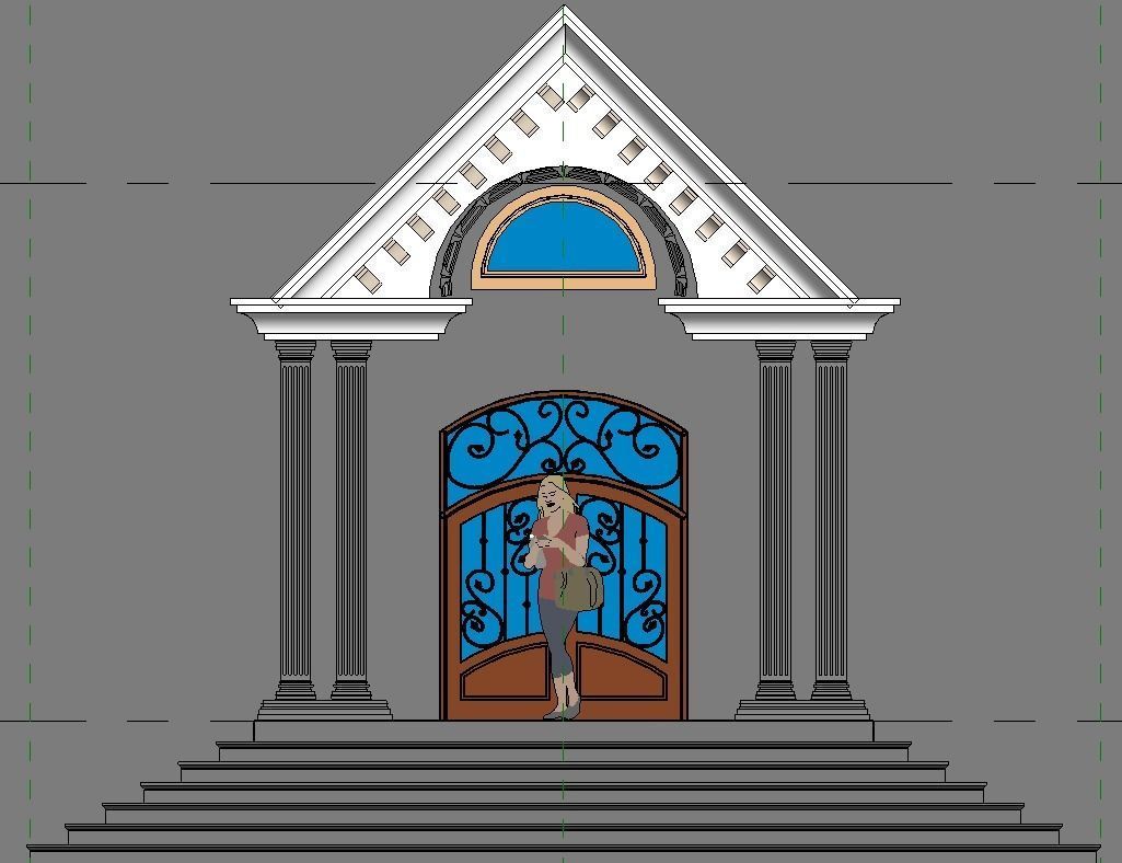 Classical Entrance and Revit Colum family  Low-poly 3D model_12