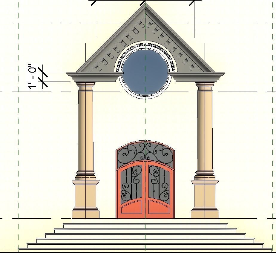 Classical Entrance and Revit Colum family  Low-poly 3D model_7