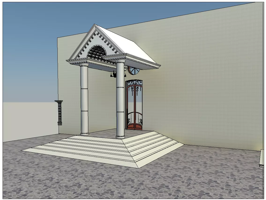 Classical Entrance and Revit Colum family  Low-poly 3D model_0