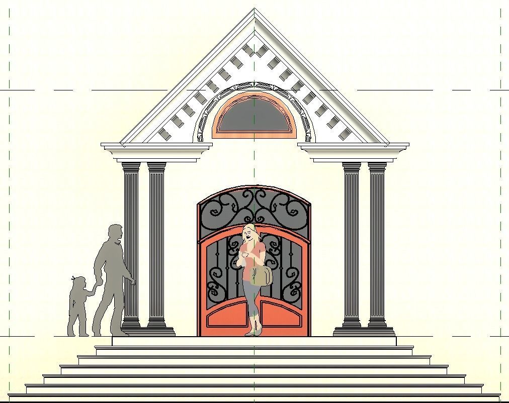 Classical Entrance and Revit Colum family  Low-poly 3D model_10