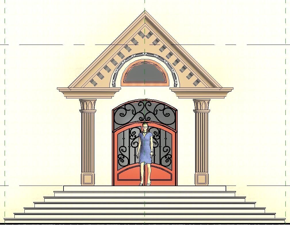 Classical Entrance and Revit Colum family  Low-poly 3D model_9