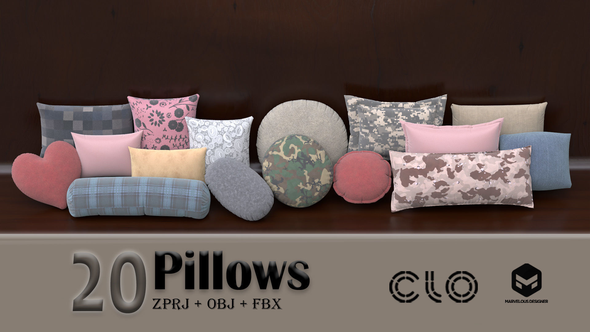 20 Pillows 3D model_1