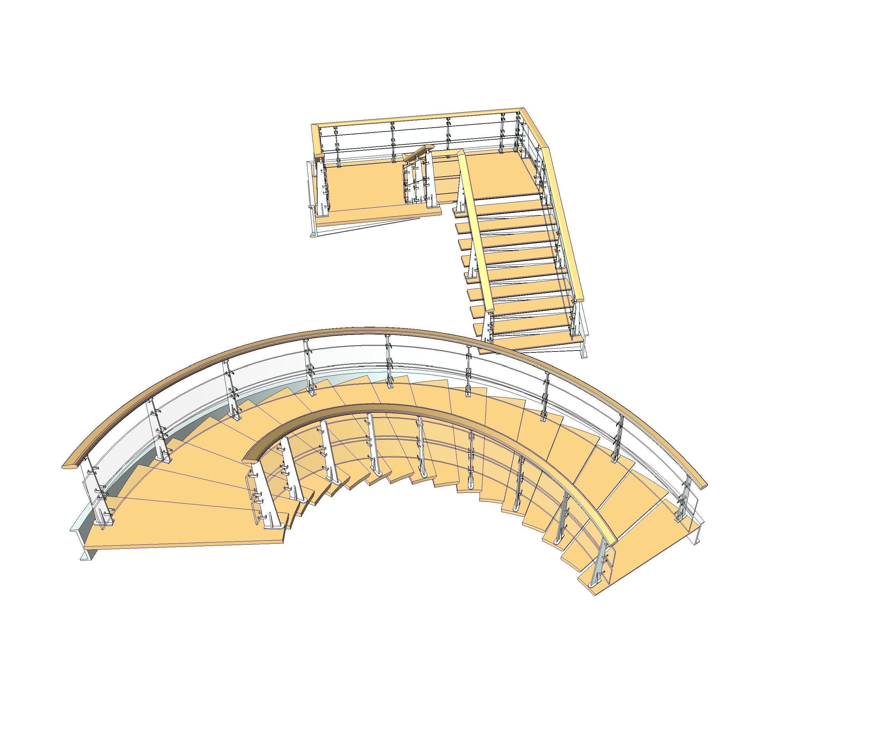 Wood-Metal Stairs 2 3D model_5