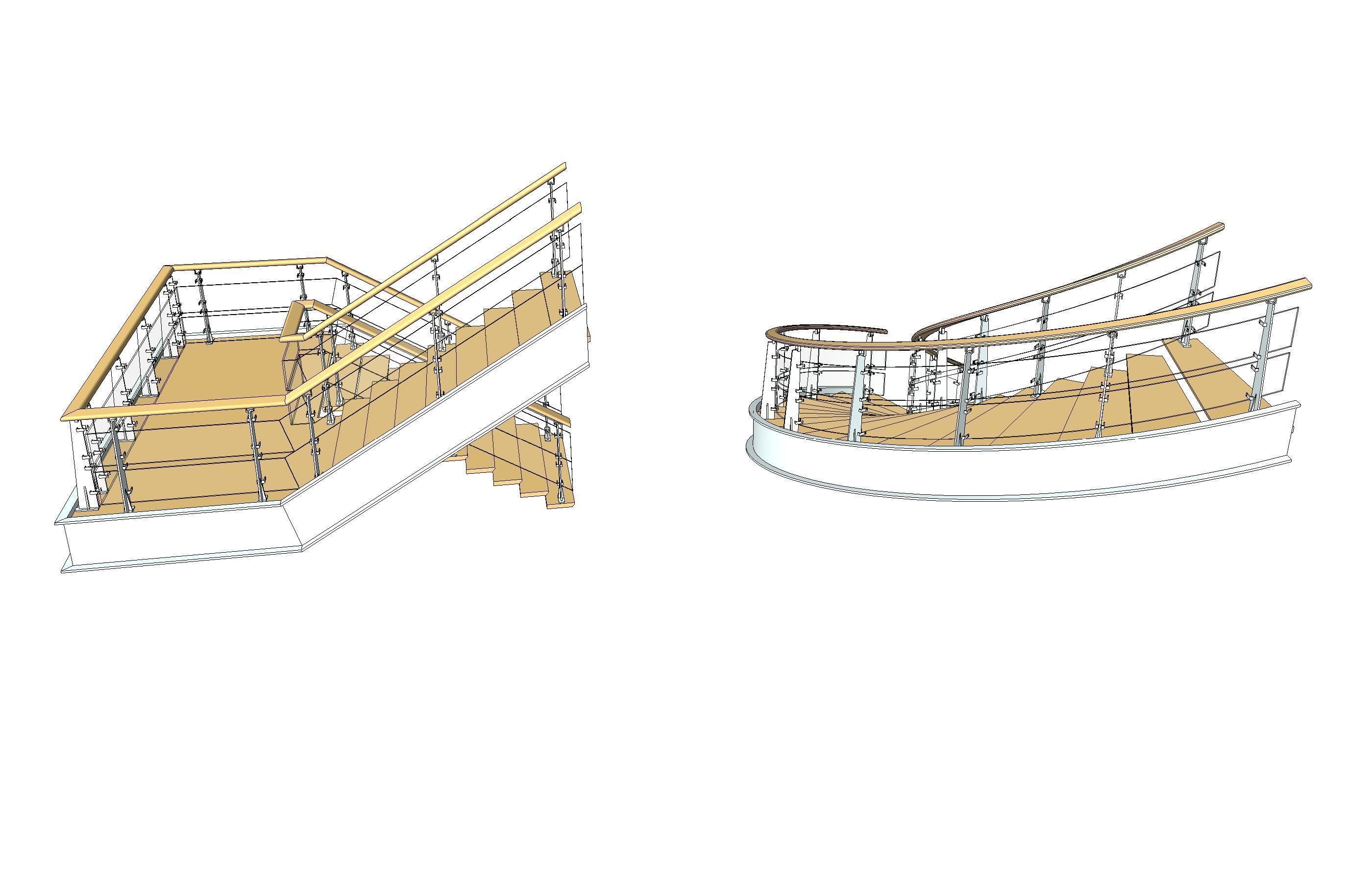 Wood-Metal Stairs 2 3D model_2
