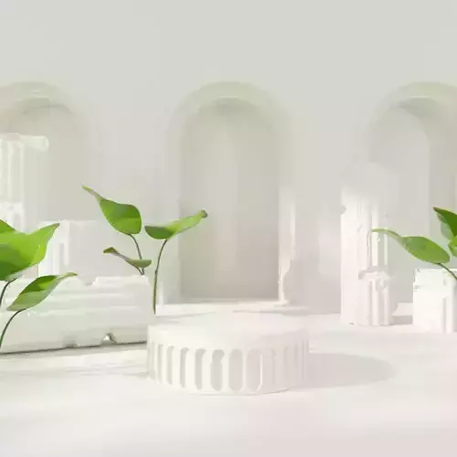 Roman scene with white goods display stand