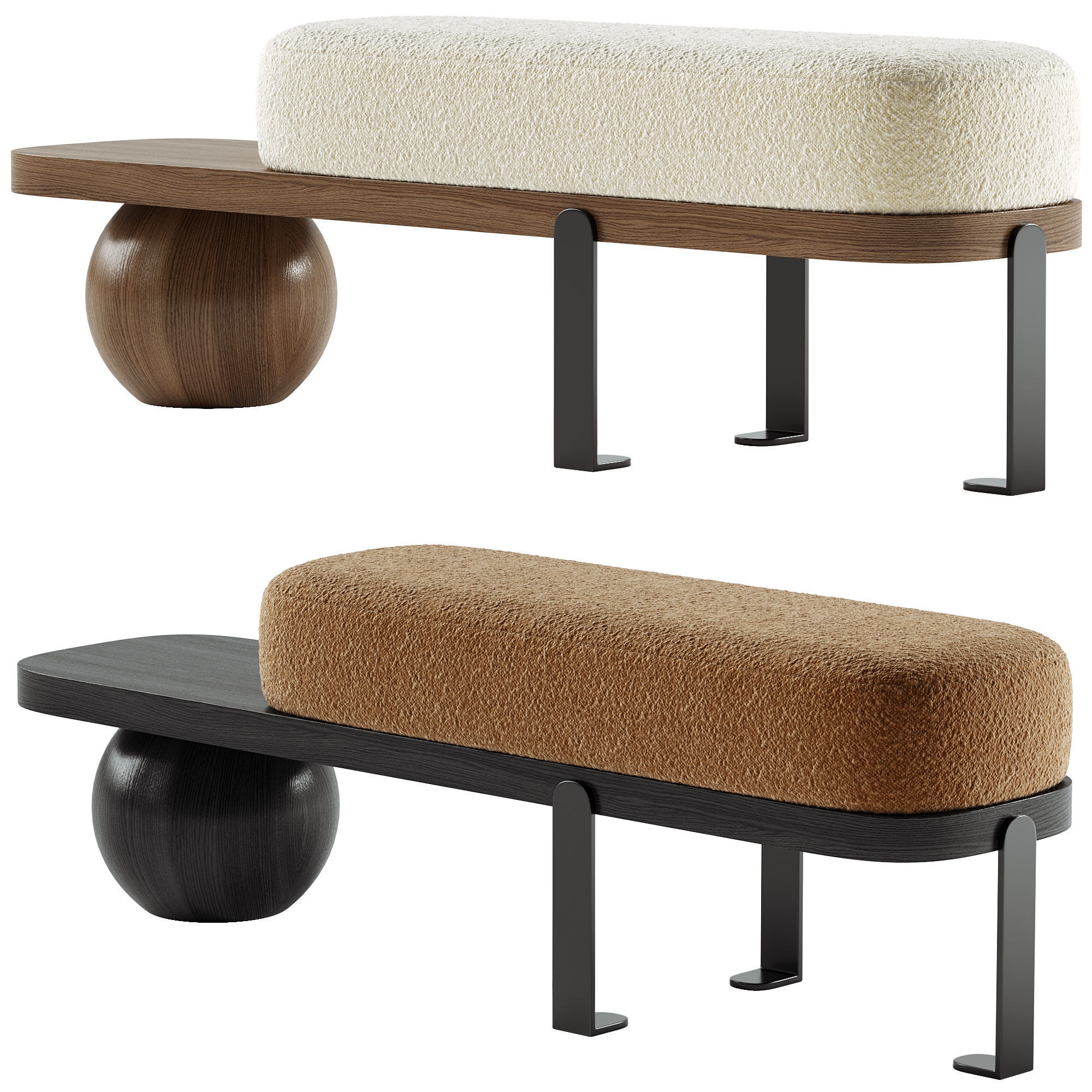 Solid Color Modern Upholstered Entryway Bench 3D model_1