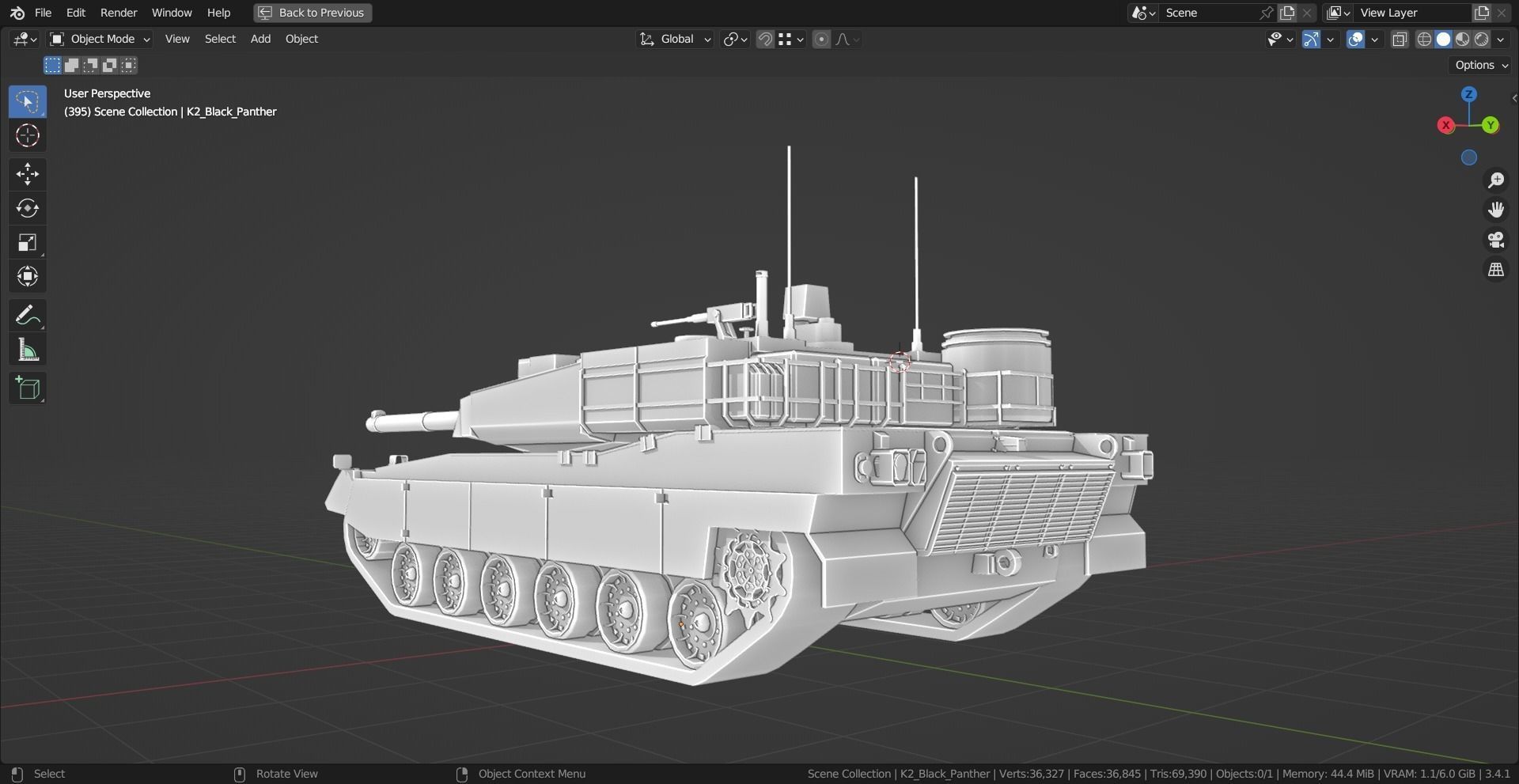 K2 Black Panther TANK BASE MESH Low-poly 3D model_7