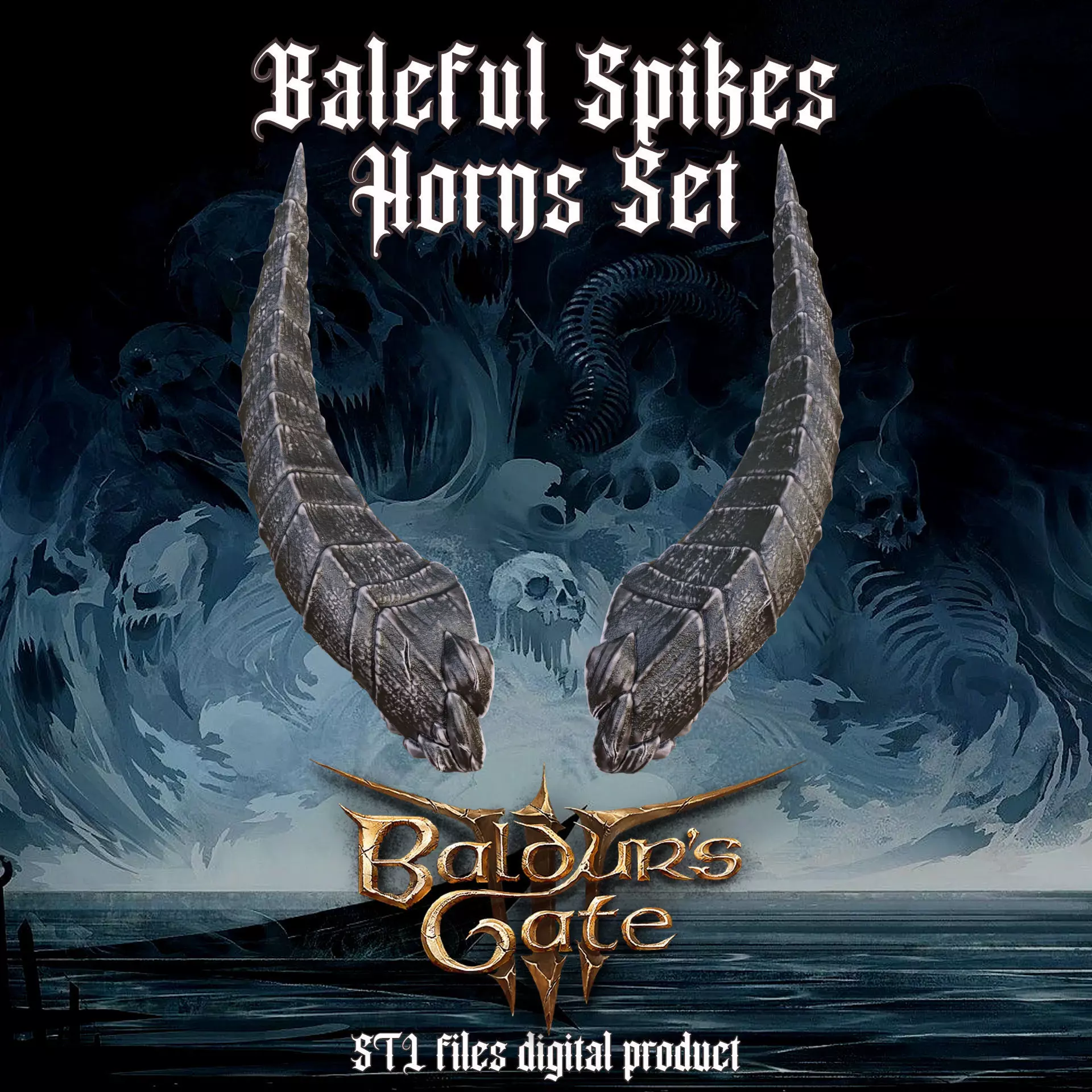 Fantasy Baleful Spikes Horns Set Baldurs Gate 3 3D print model_0
