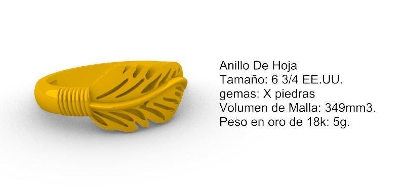 Anillo De Hoja leaf ring SM 3D print model_1