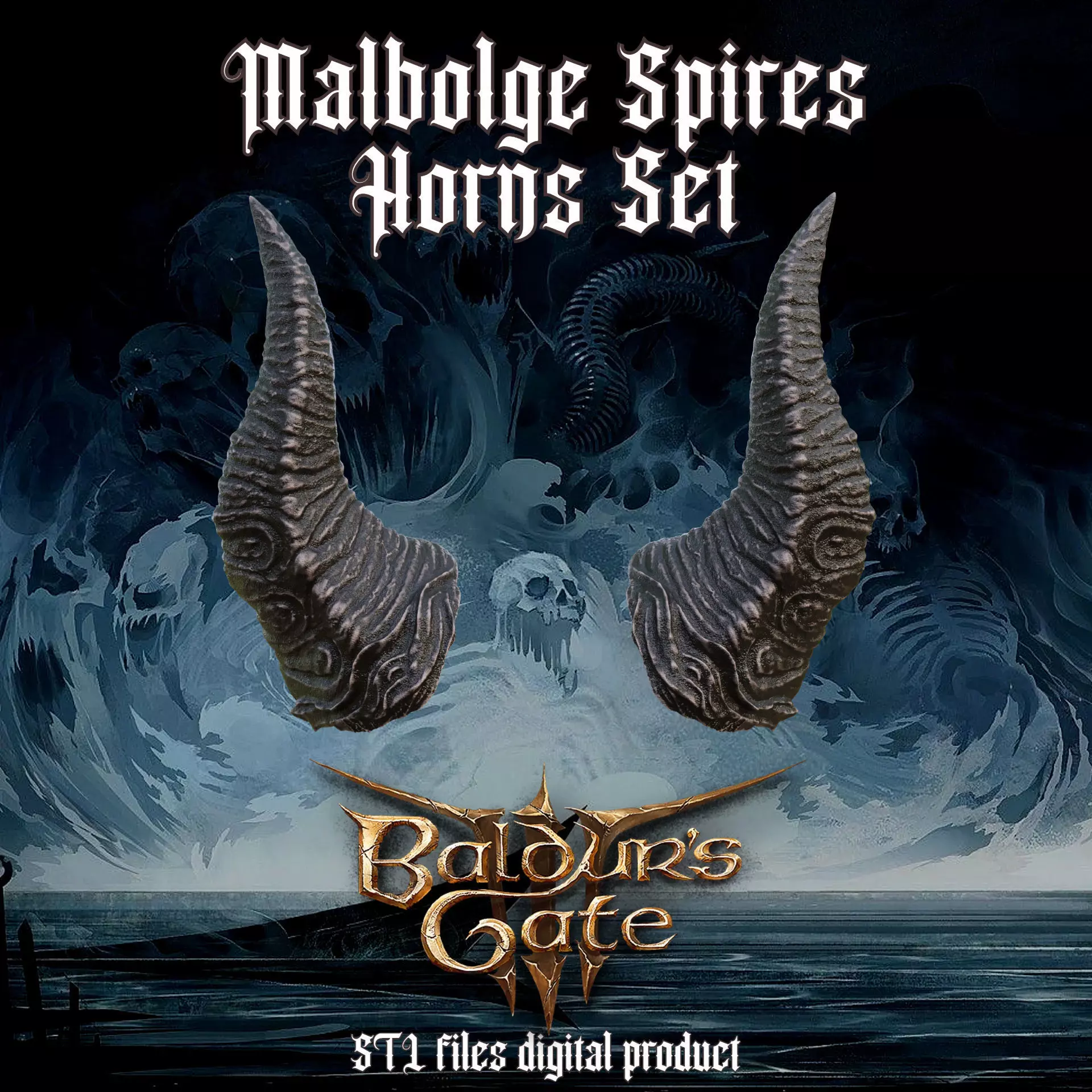 Fantasy Malbolge Spires Horns Set Baldurs Gate 3 3D print model_0