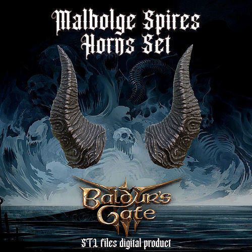 Fantasy Malbolge Spires Horns Set Baldurs Gate 3 3D print model