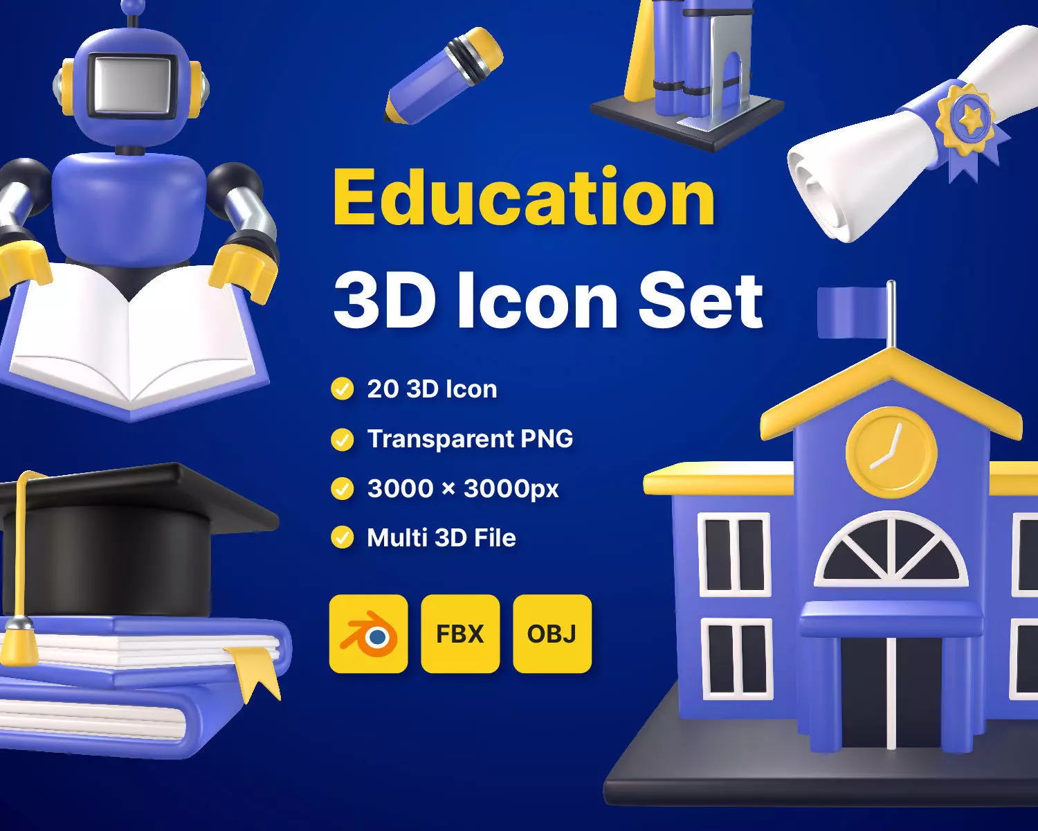 Education 3D icon Set UX UI Web Design Elements 3d rendering  3D model_0