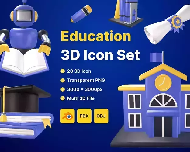 Education 3D icon Set UX UI Web Design Elements 3d rendering  3D model