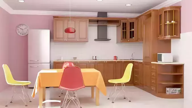 Corner wooden classic kitchen