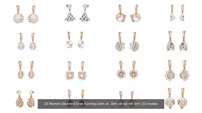 23 Women Diamond Drop Earrings 3dm stl  3dm stl obj mtl 3mf