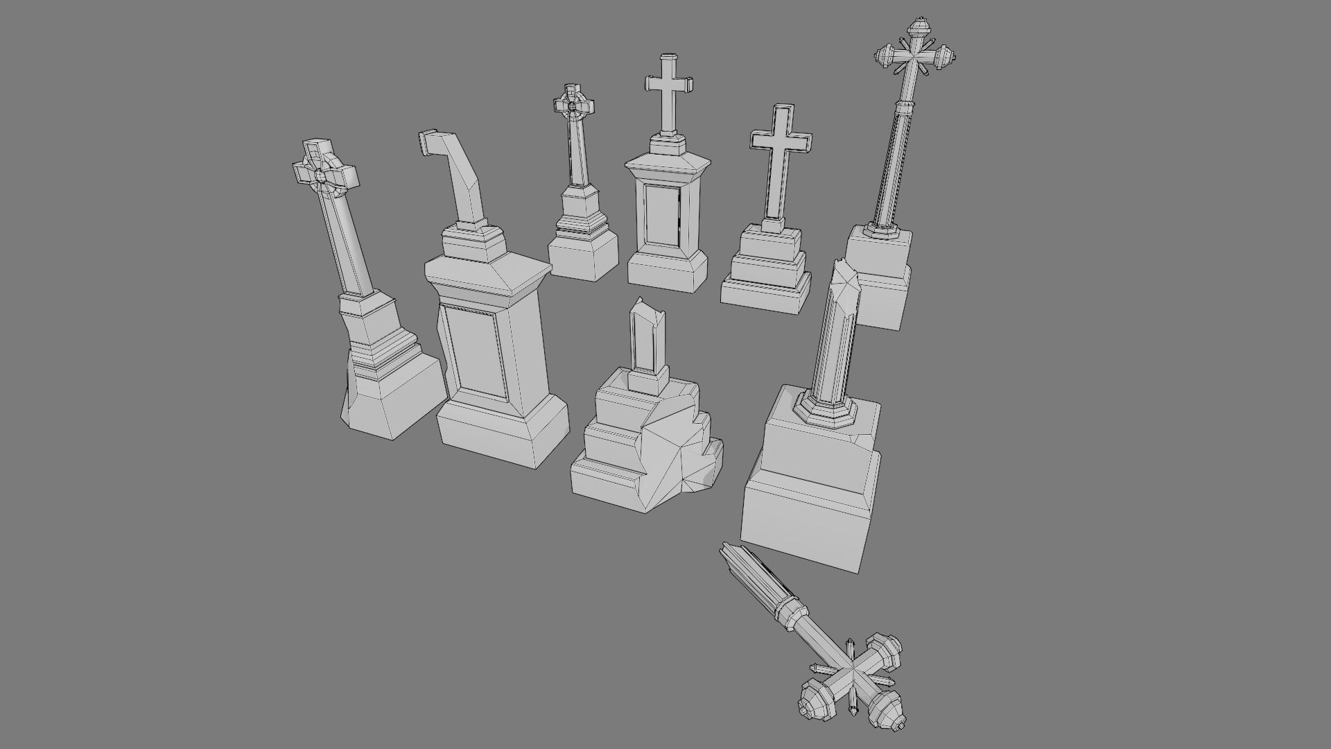 Cemetery gravestone set 2 Low-poly 3D model_4