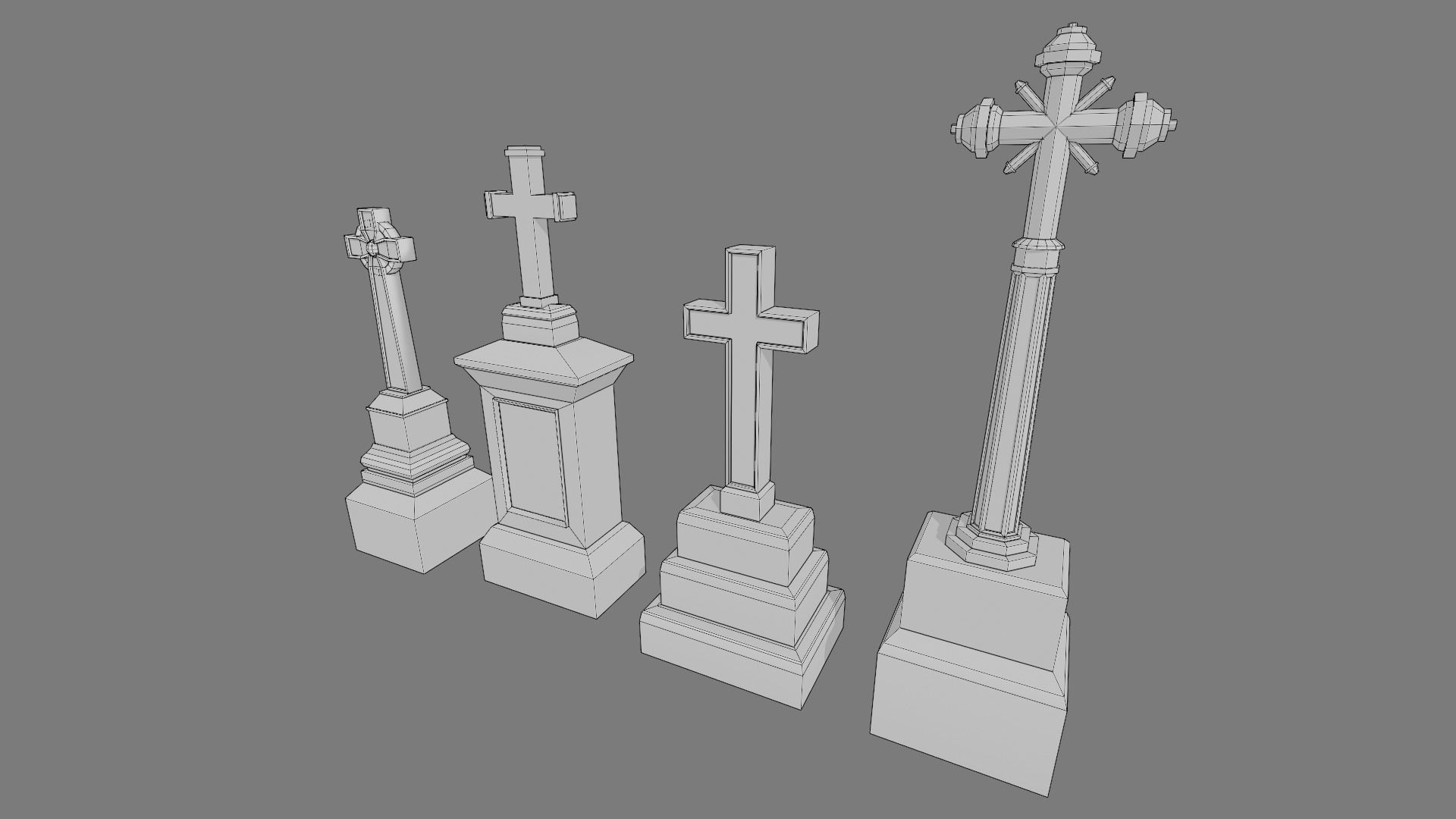 Cemetery gravestone set 2 Low-poly 3D model_8