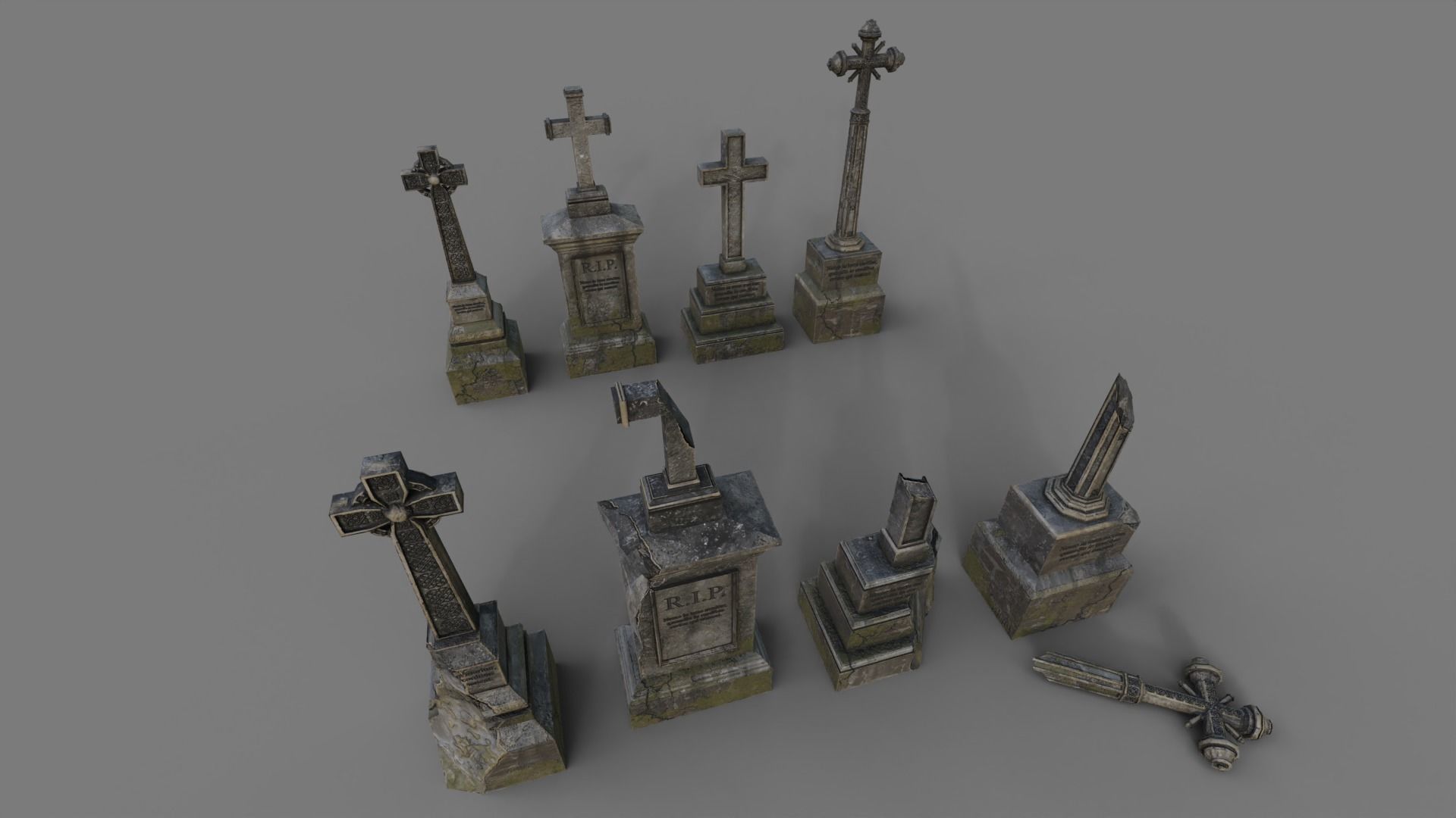 Cemetery gravestone set 2 Low-poly 3D model_1