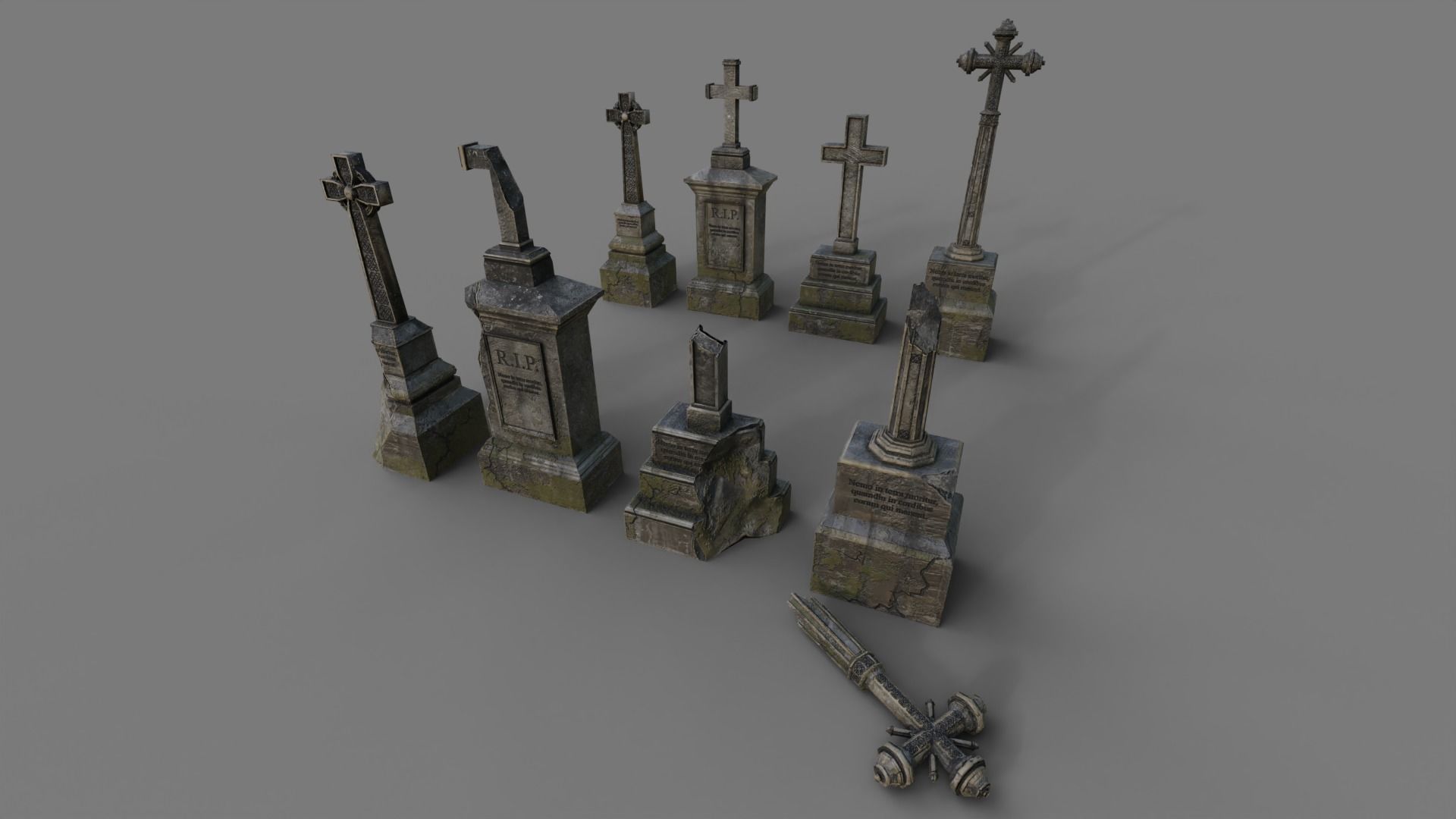 Cemetery gravestone set 2 Low-poly 3D model_3