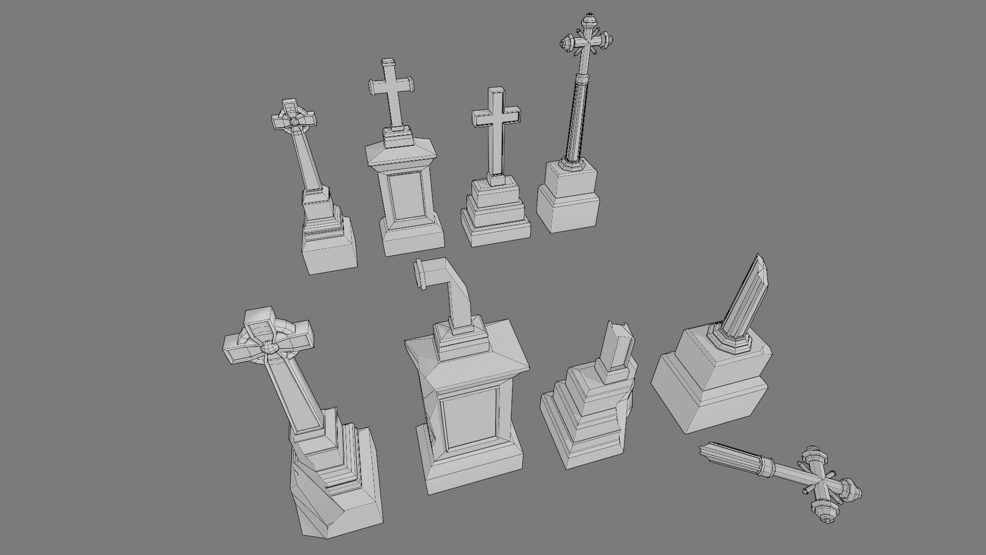 Cemetery gravestone set 2 Low-poly 3D model_2
