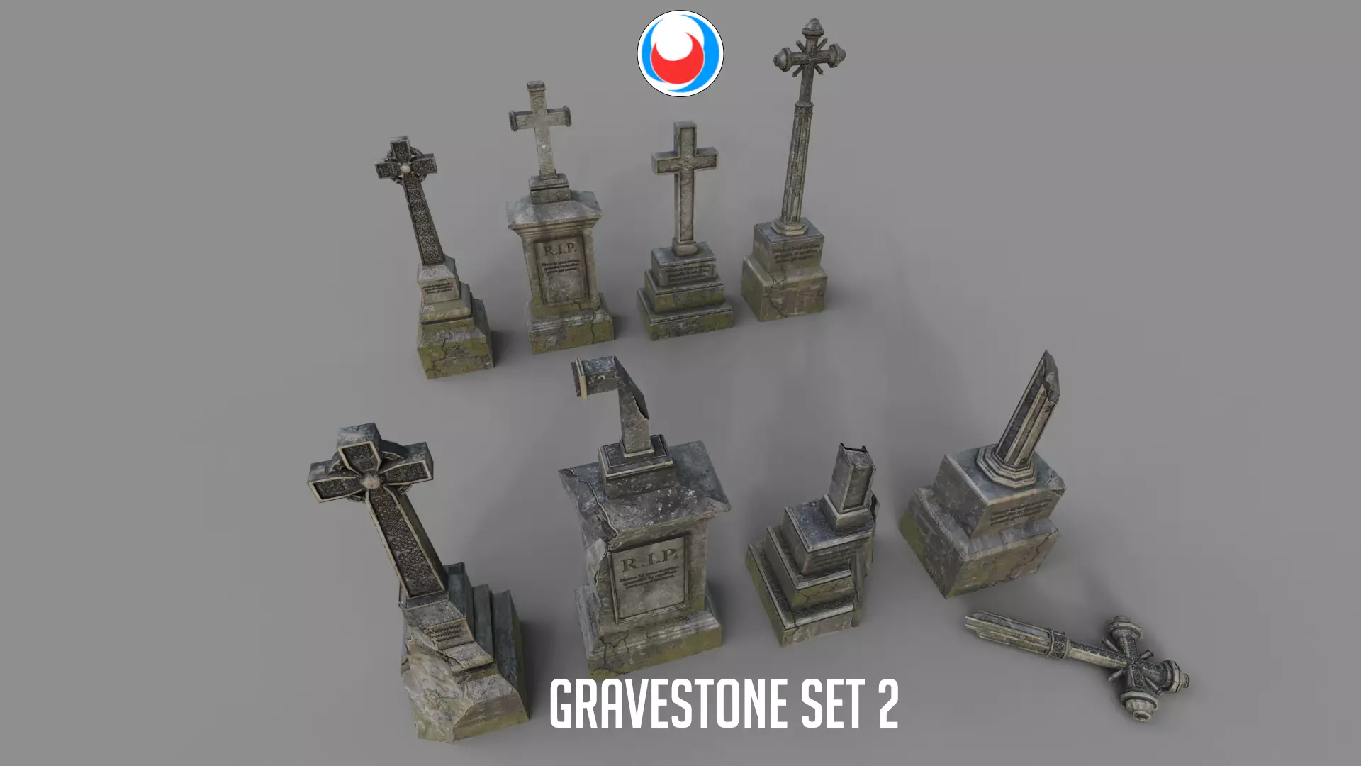 Cemetery gravestone set 2 Low-poly 3D model_0