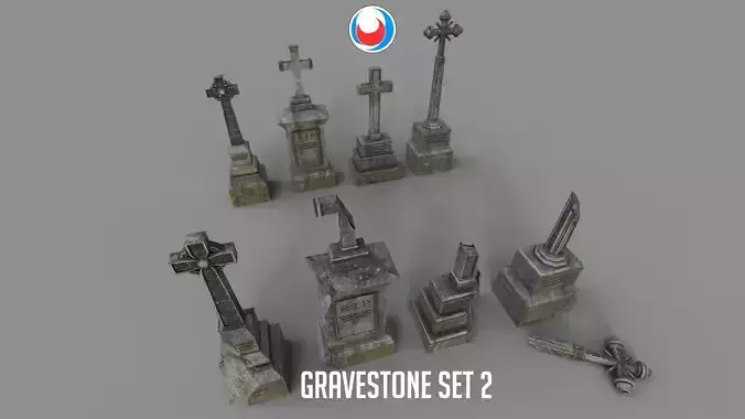 Cemetery gravestone set 2 Low-poly 3D model