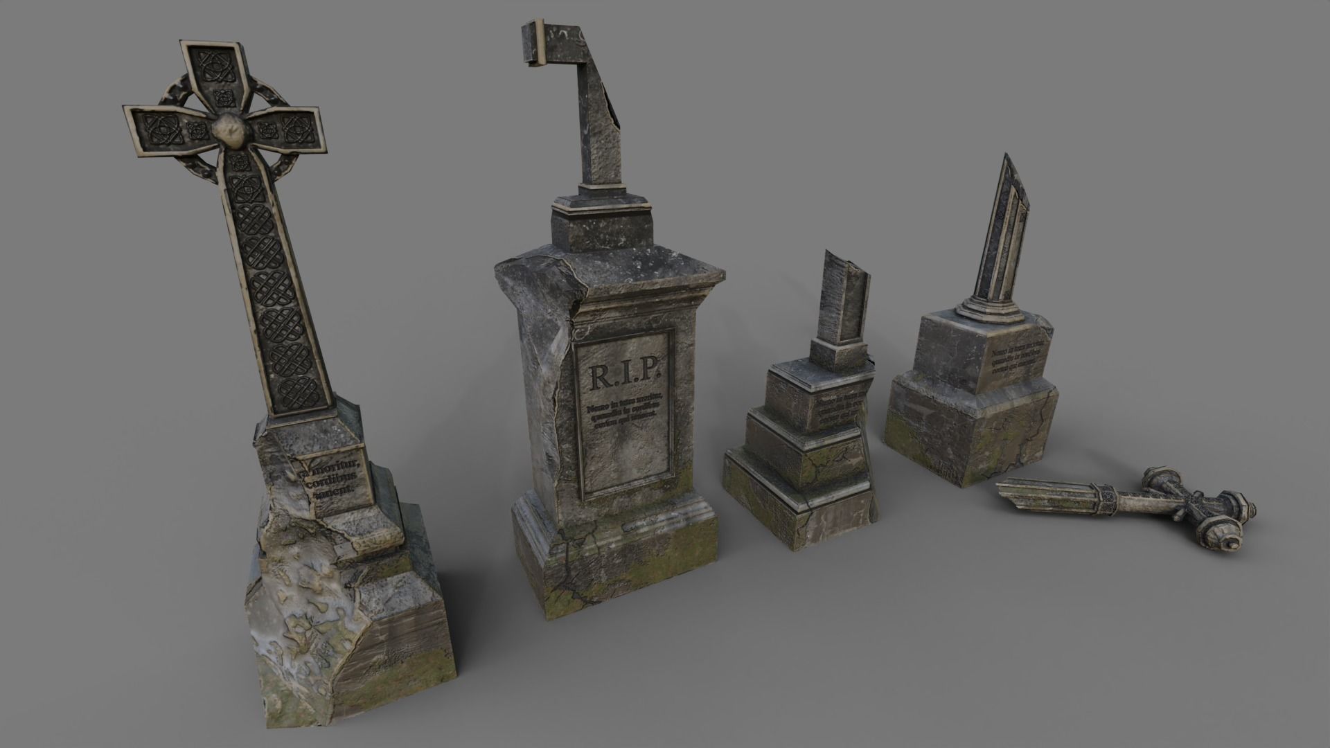 Cemetery gravestone set 2 Low-poly 3D model_9