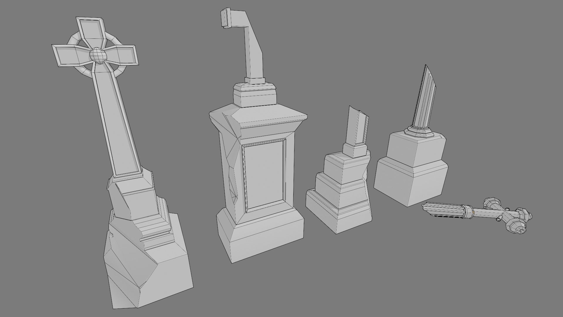 Cemetery gravestone set 2 Low-poly 3D model_10