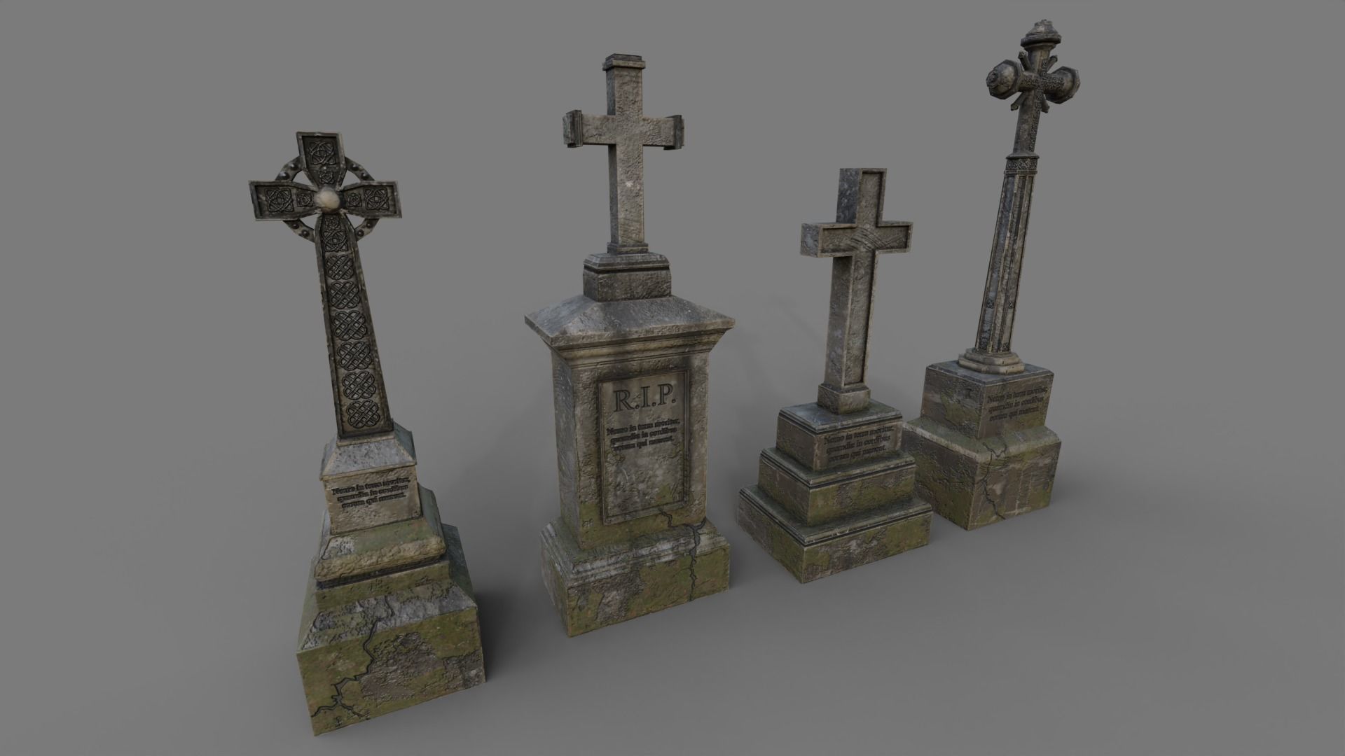 Cemetery gravestone set 2 Low-poly 3D model_5