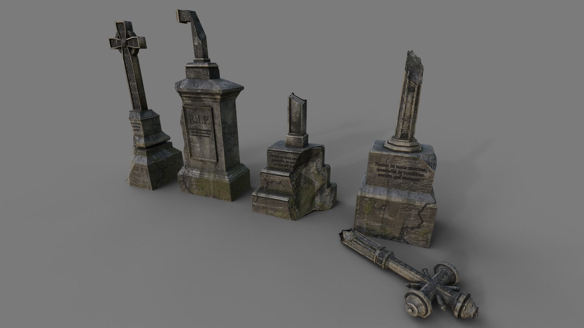 Cemetery gravestone set 2 Low-poly 3D model_11
