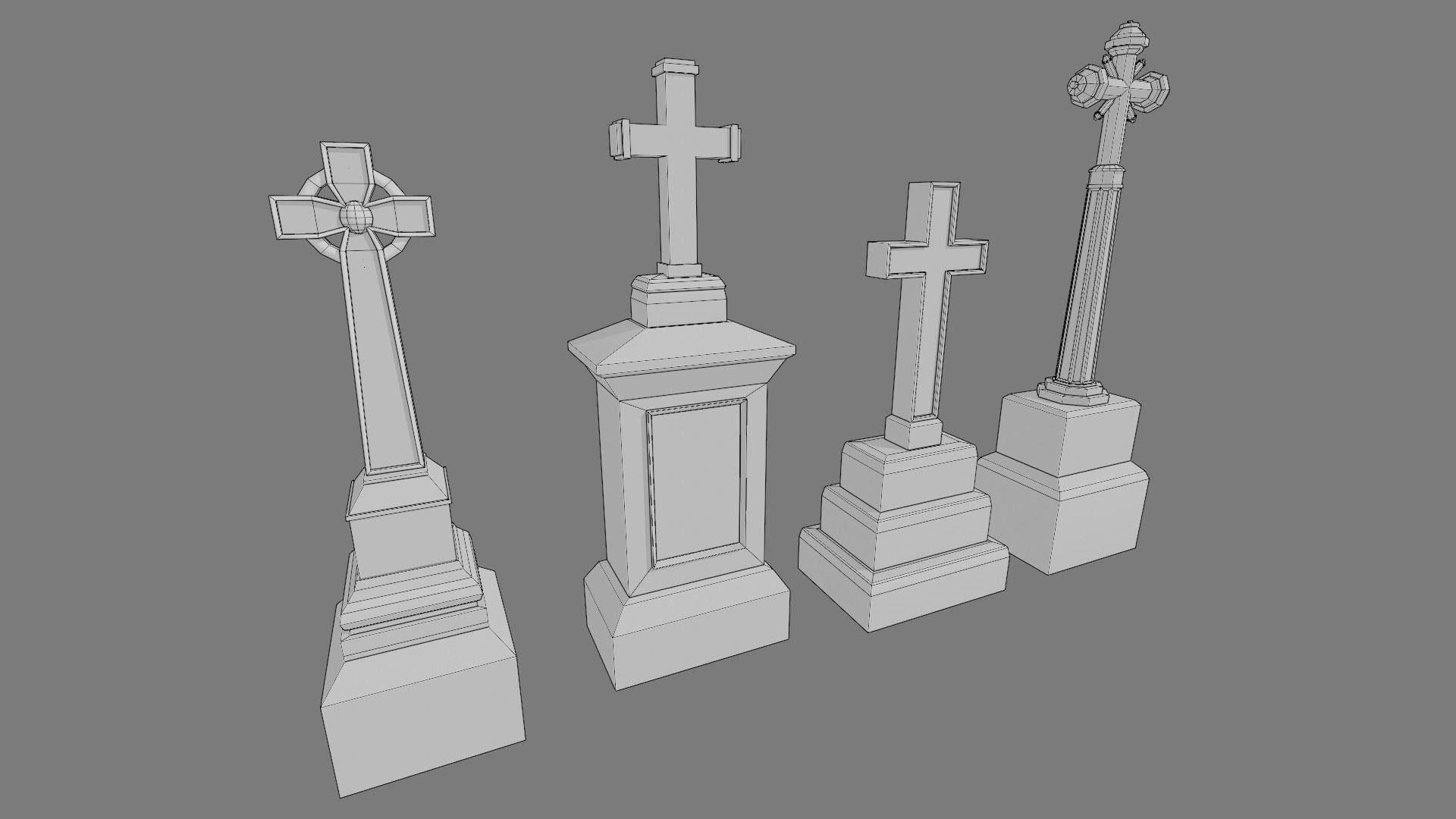Cemetery gravestone set 2 Low-poly 3D model_6