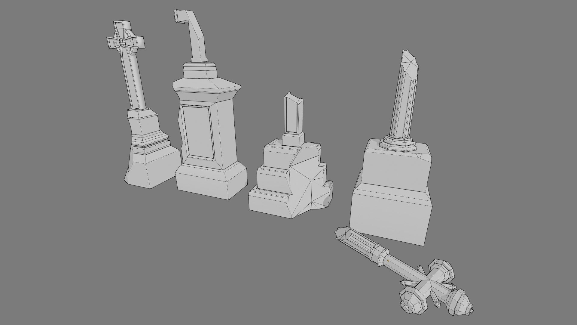 Cemetery gravestone set 2 Low-poly 3D model_12