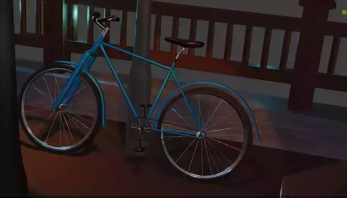 A bicycle glows in the dark with delicate lights