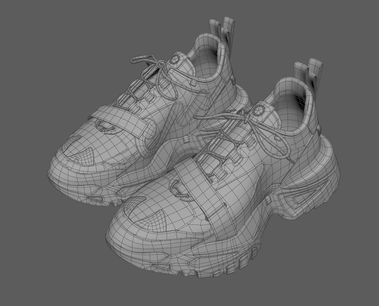 Sneakers Height Increasing White Black Autumn Chunky Shoes Low-poly 3D model_5