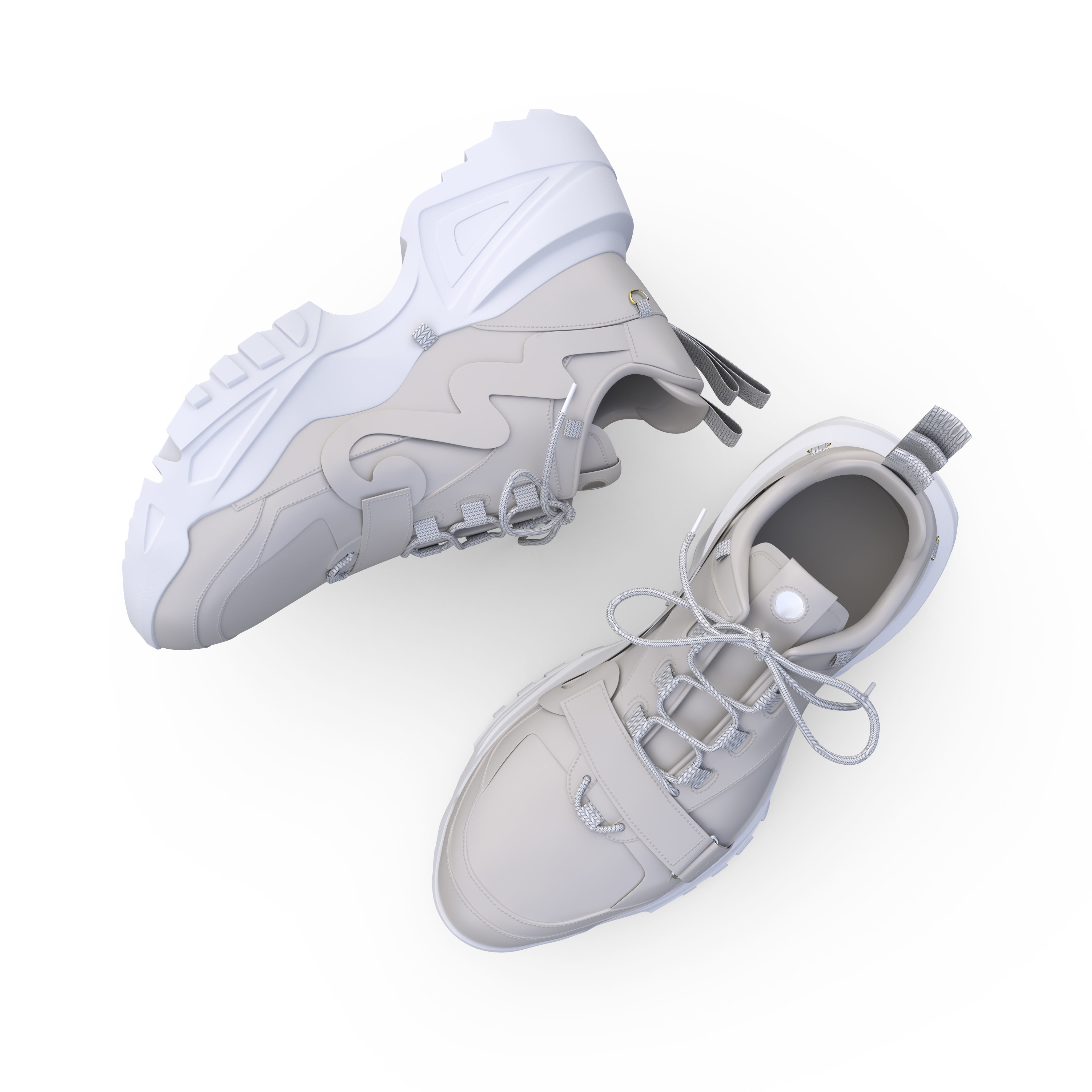 Sneakers Height Increasing White Black Autumn Chunky Shoes Low-poly 3D model_2
