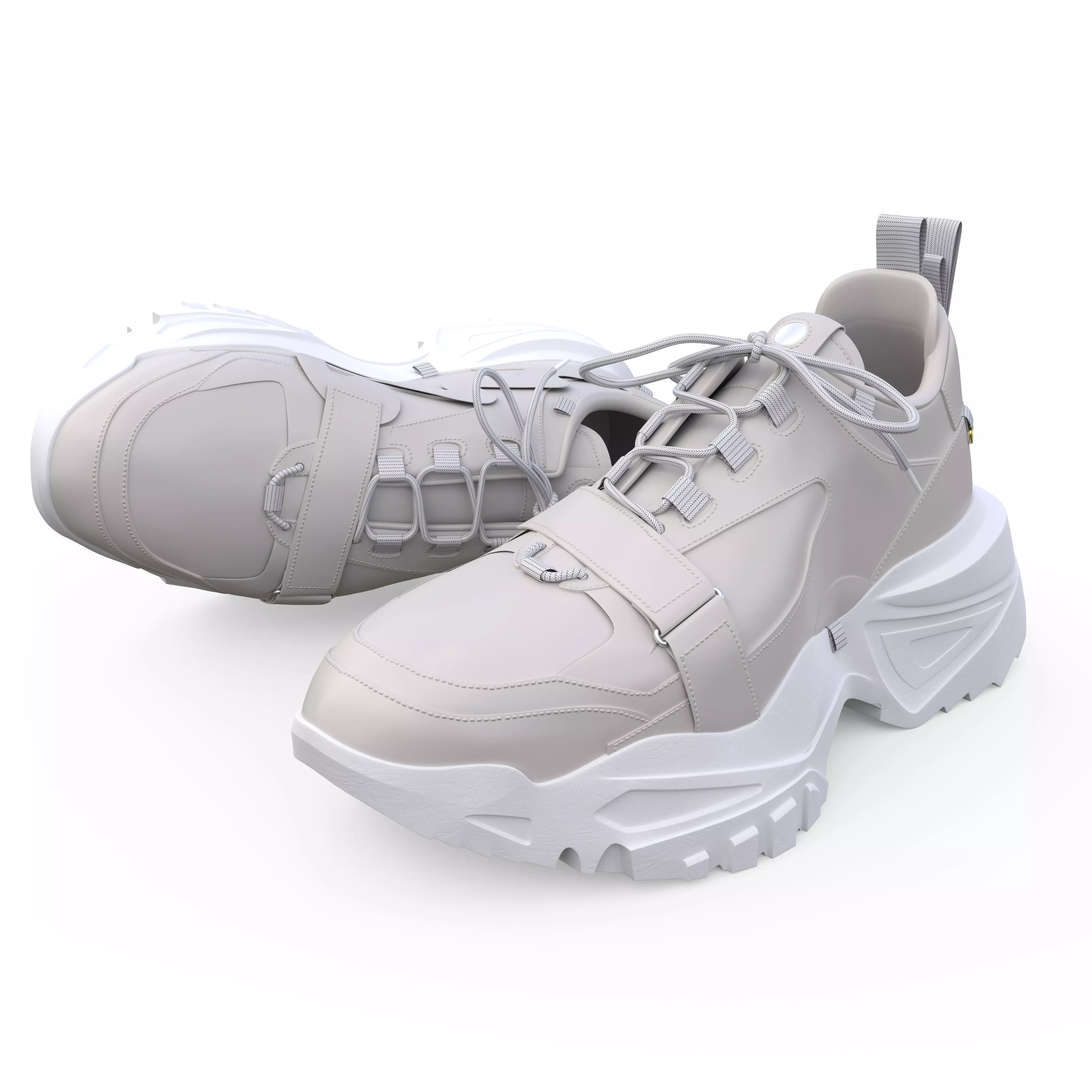 Sneakers Height Increasing White Black Autumn Chunky Shoes Low-poly 3D model_0