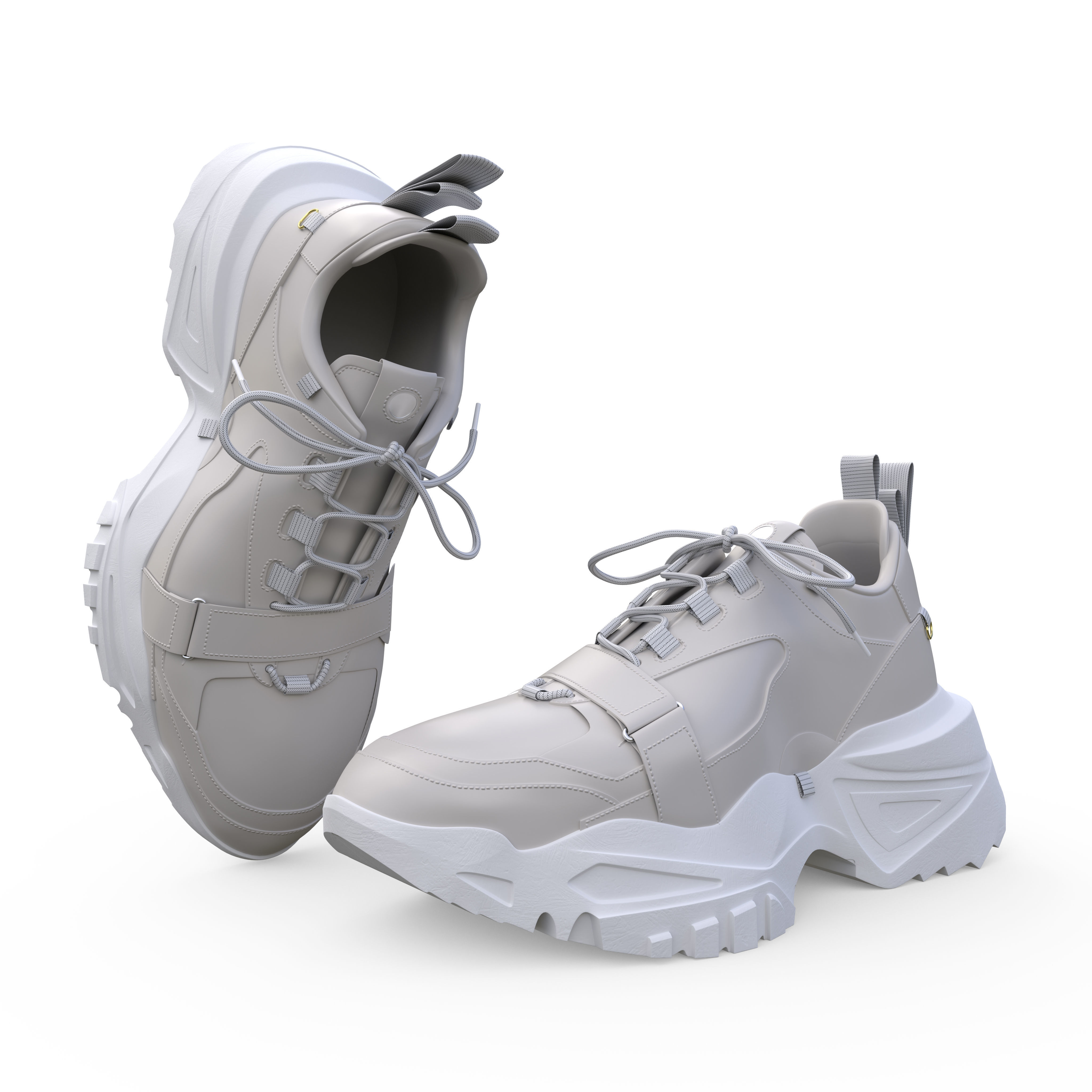 Sneakers Height Increasing White Black Autumn Chunky Shoes Low-poly 3D model_3