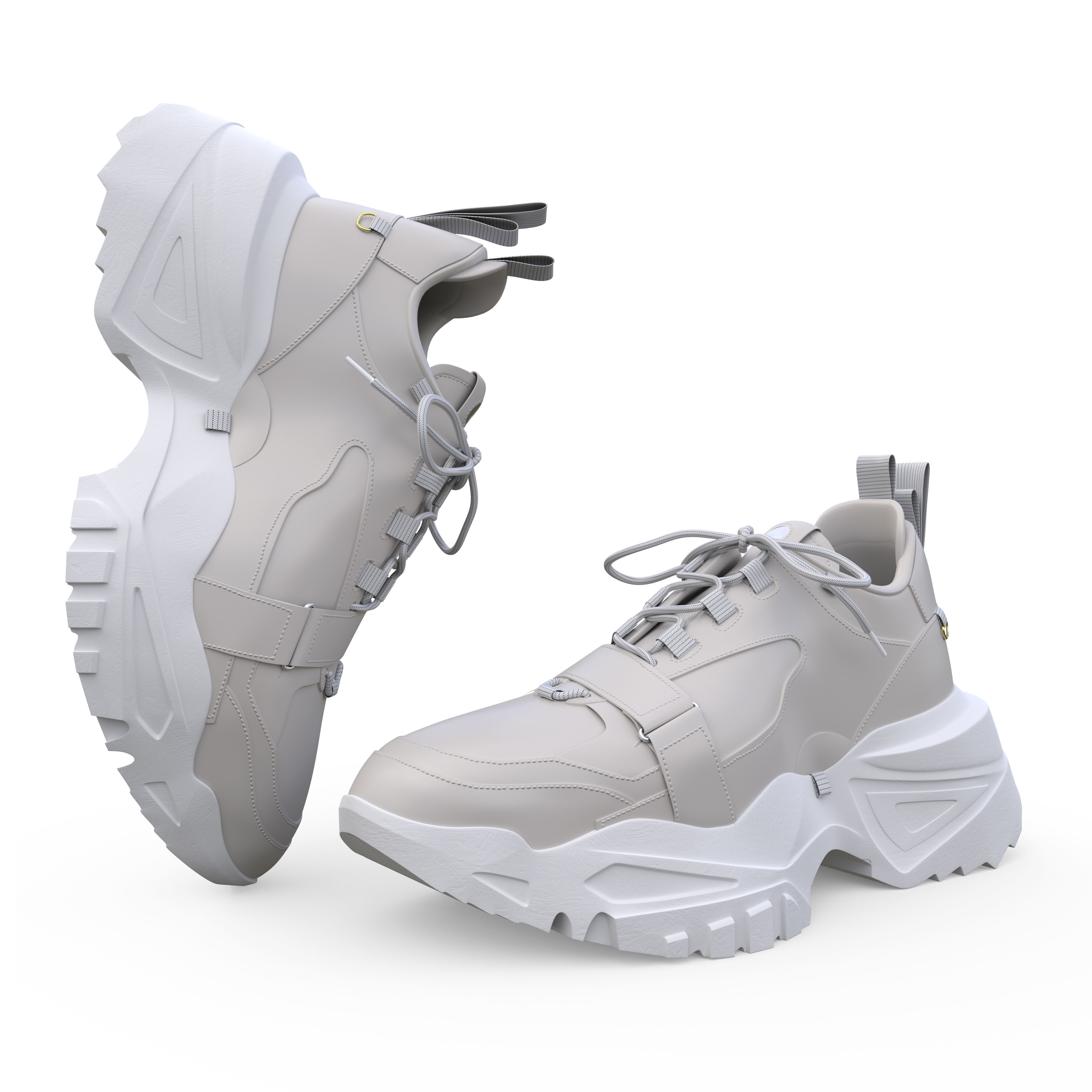 Sneakers Height Increasing White Black Autumn Chunky Shoes Low-poly 3D model_4