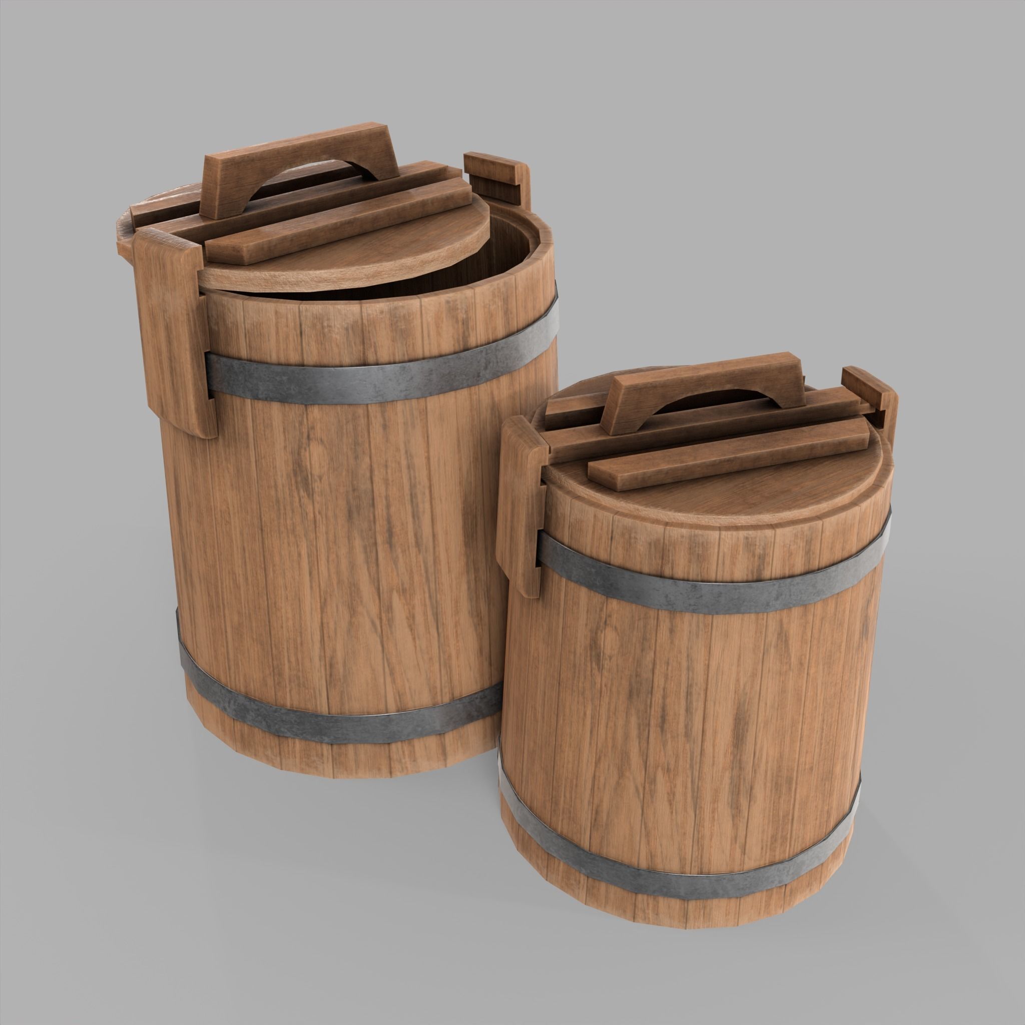 Wooden Barrel Pickles Village Low-poly 3D model_5