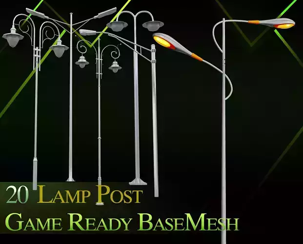 20 lamp post Low-poly 3D model