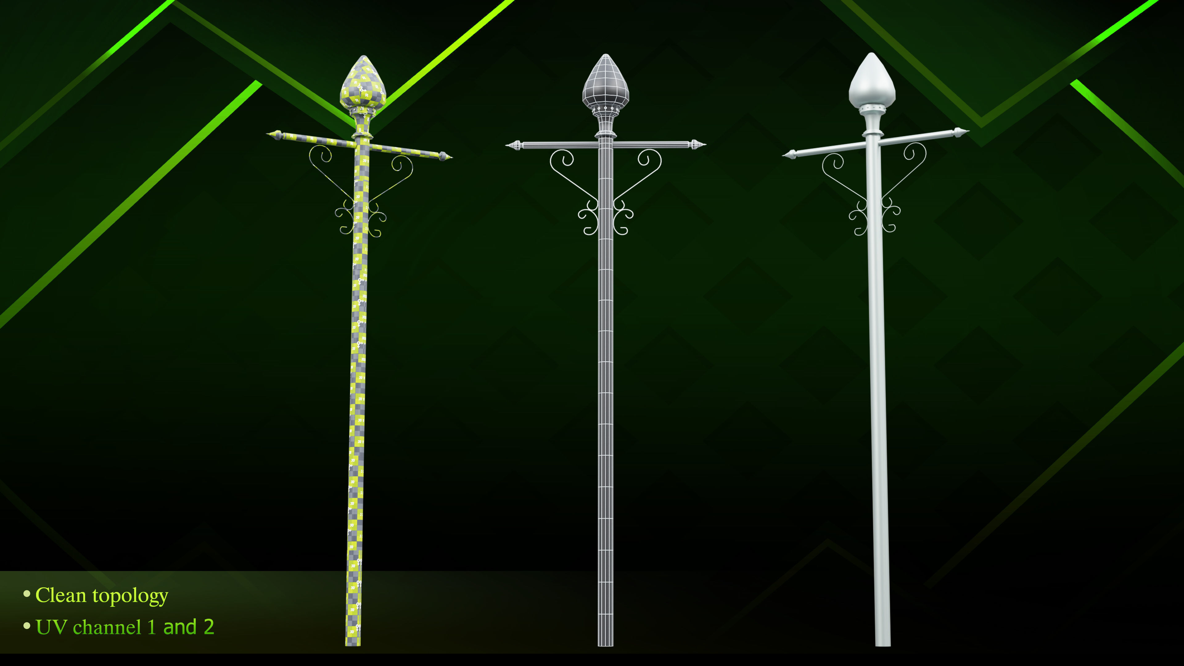 20 lamp post Low-poly 3D model_12